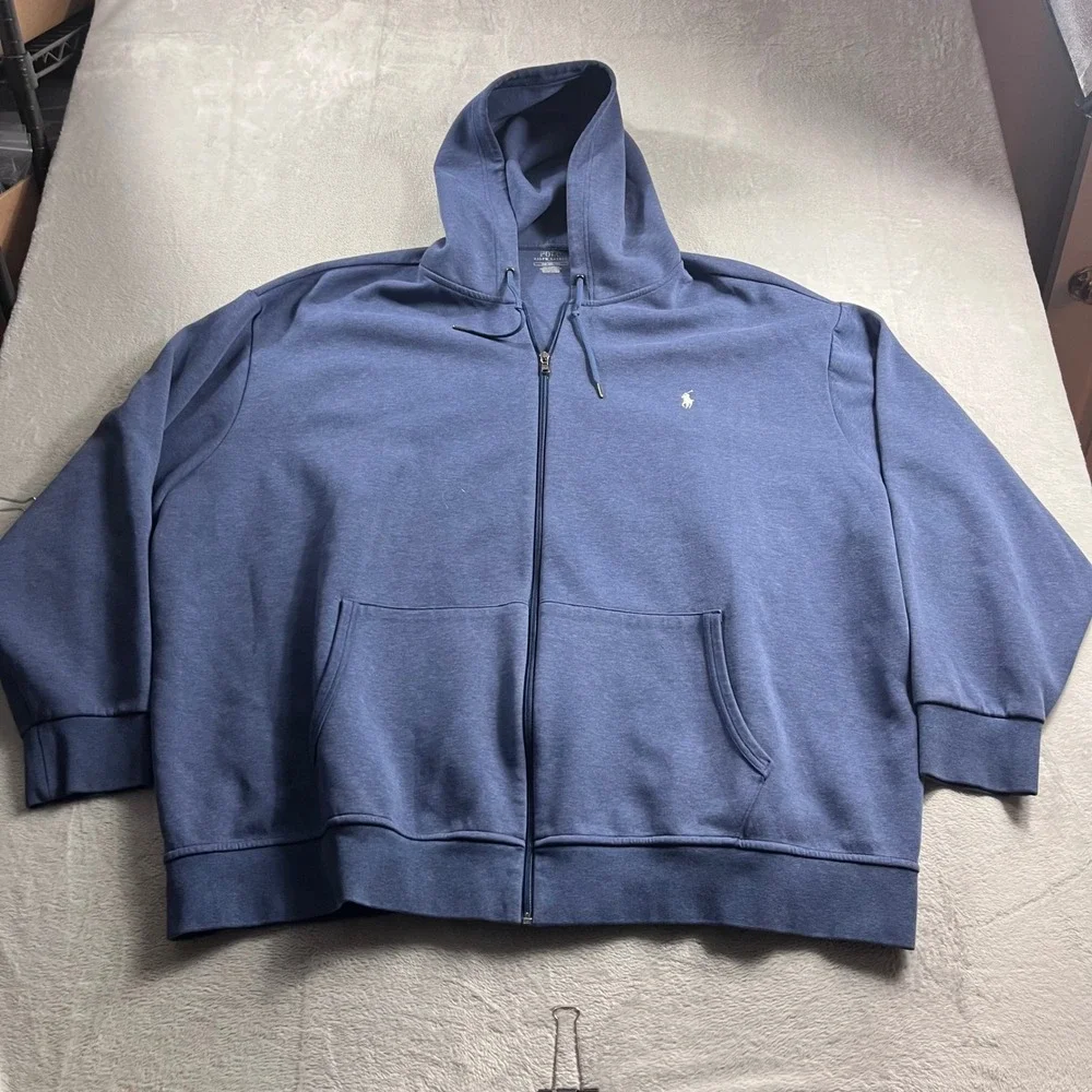 Polo Ralph Lauren Mens 5XB Blue Full Zip Hoodie Big and Tall Pony Sweatshirt